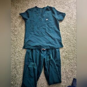 Womens Teal Figs Scrub Set Size L